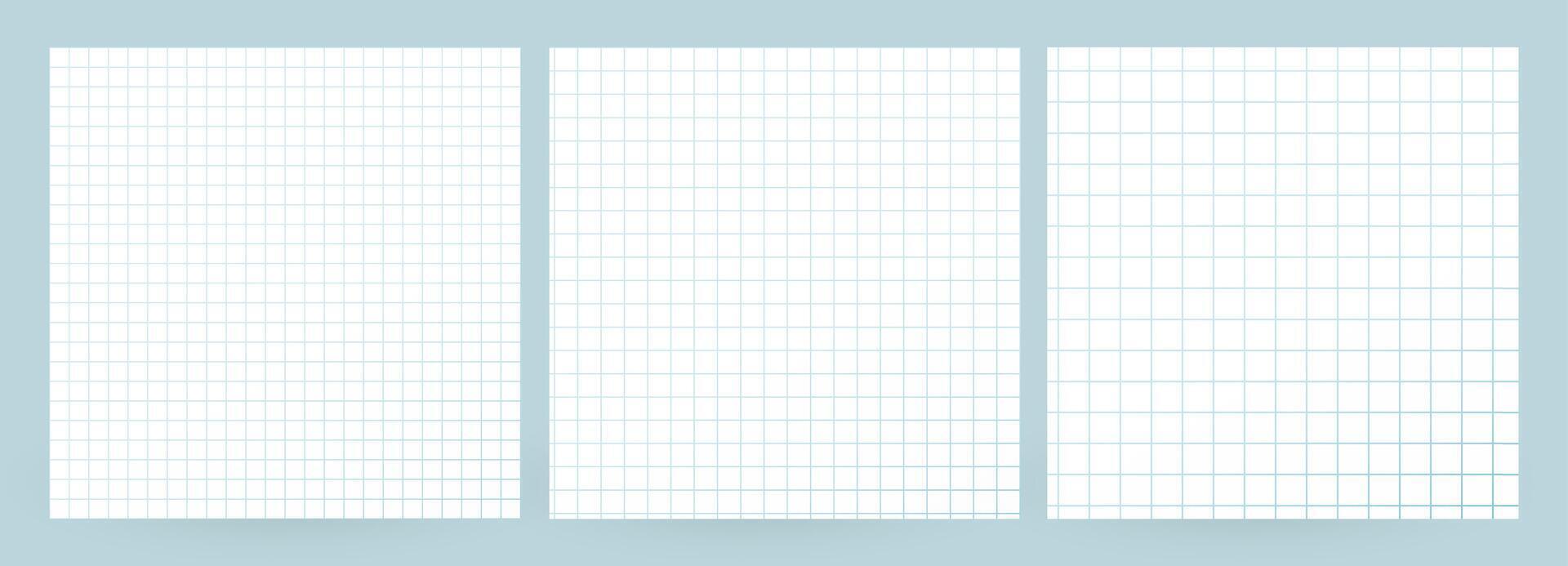 Blank Grid Paper Background Set With Blue Lines For Math, School, Notes, Design Projects. Clean Empty Template Collection On Light Background. Illustration. vector