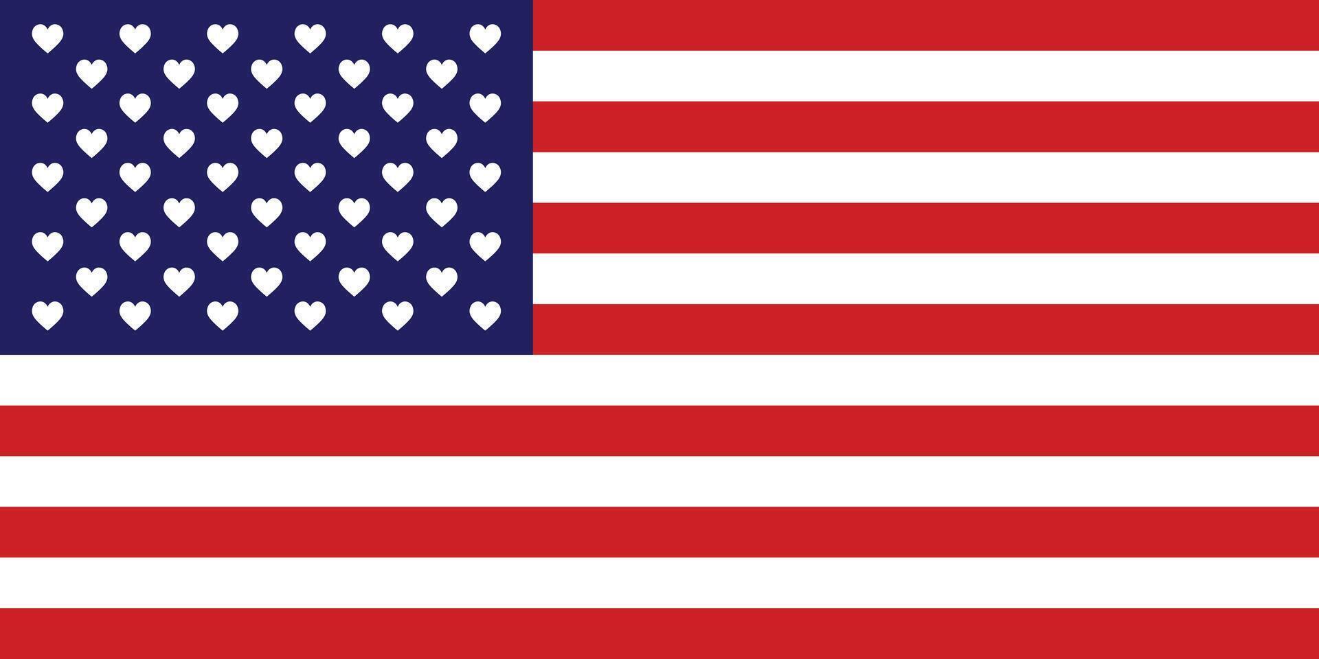 American Flag with Hearts, Patriotic Design. vector