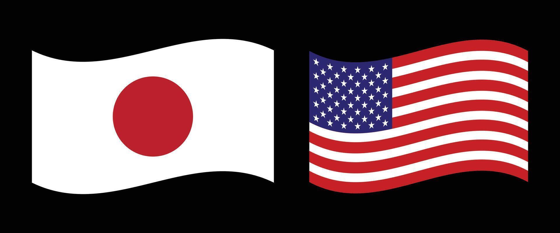 Japanese and American Flags Side-by-Side, Representing International Relations. vector