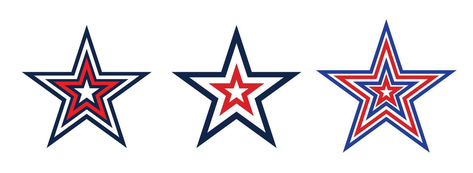 Three patriotic stars in red, white, and blue. vector