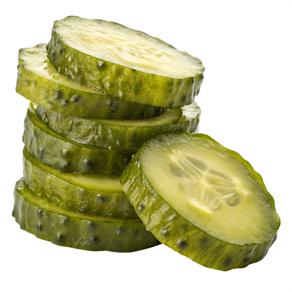 Closeup of stacked dill pickle slices png