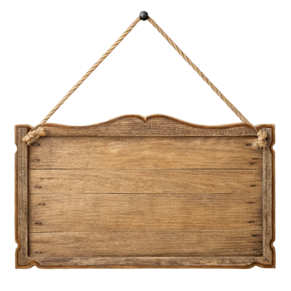 Rustic wooden hanging sign blank template isolated png