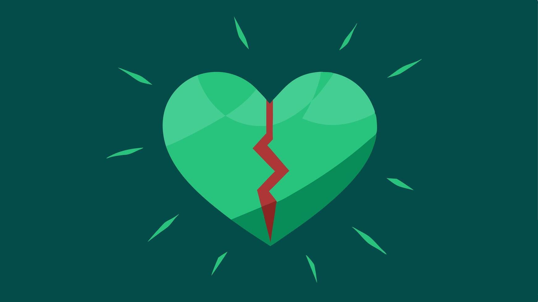 Broken Heart to Whole Heart An illustration showing a cracked heart gradually mending with a gentle green light enveloping it symbolizing the healing journey.. vector