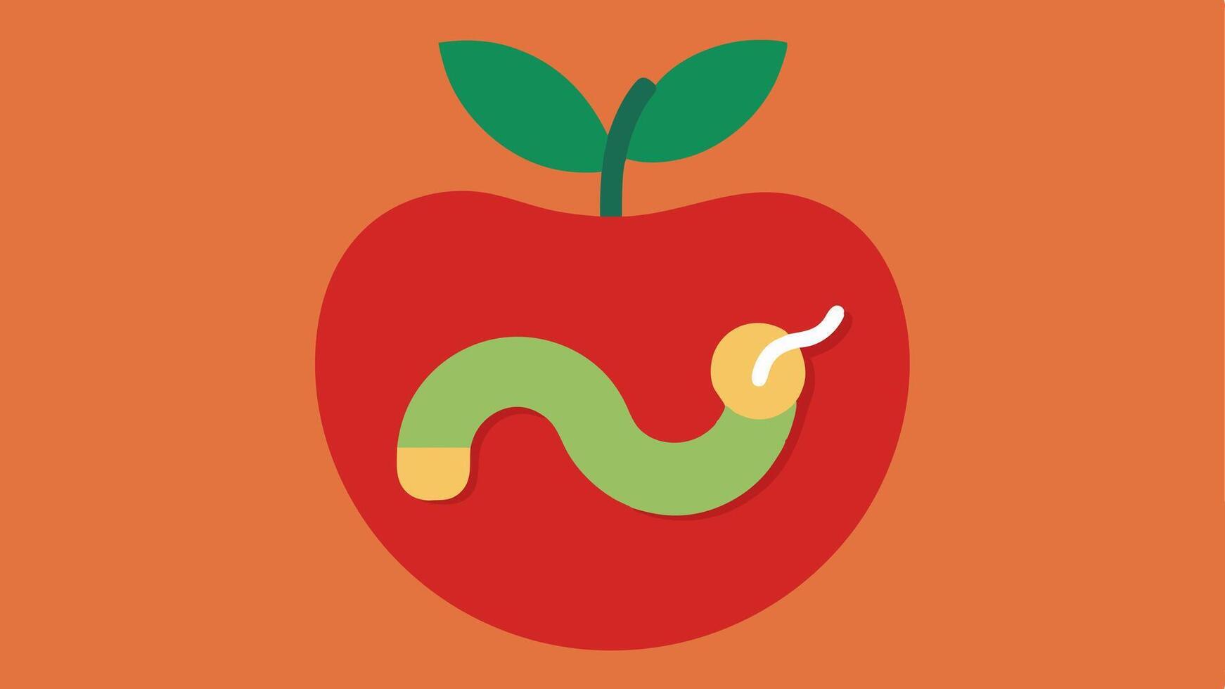 Worm in an Apple An apple with a worm inside it ing the idea that even seemingly good information can have a hidden source of misinformation.. vector