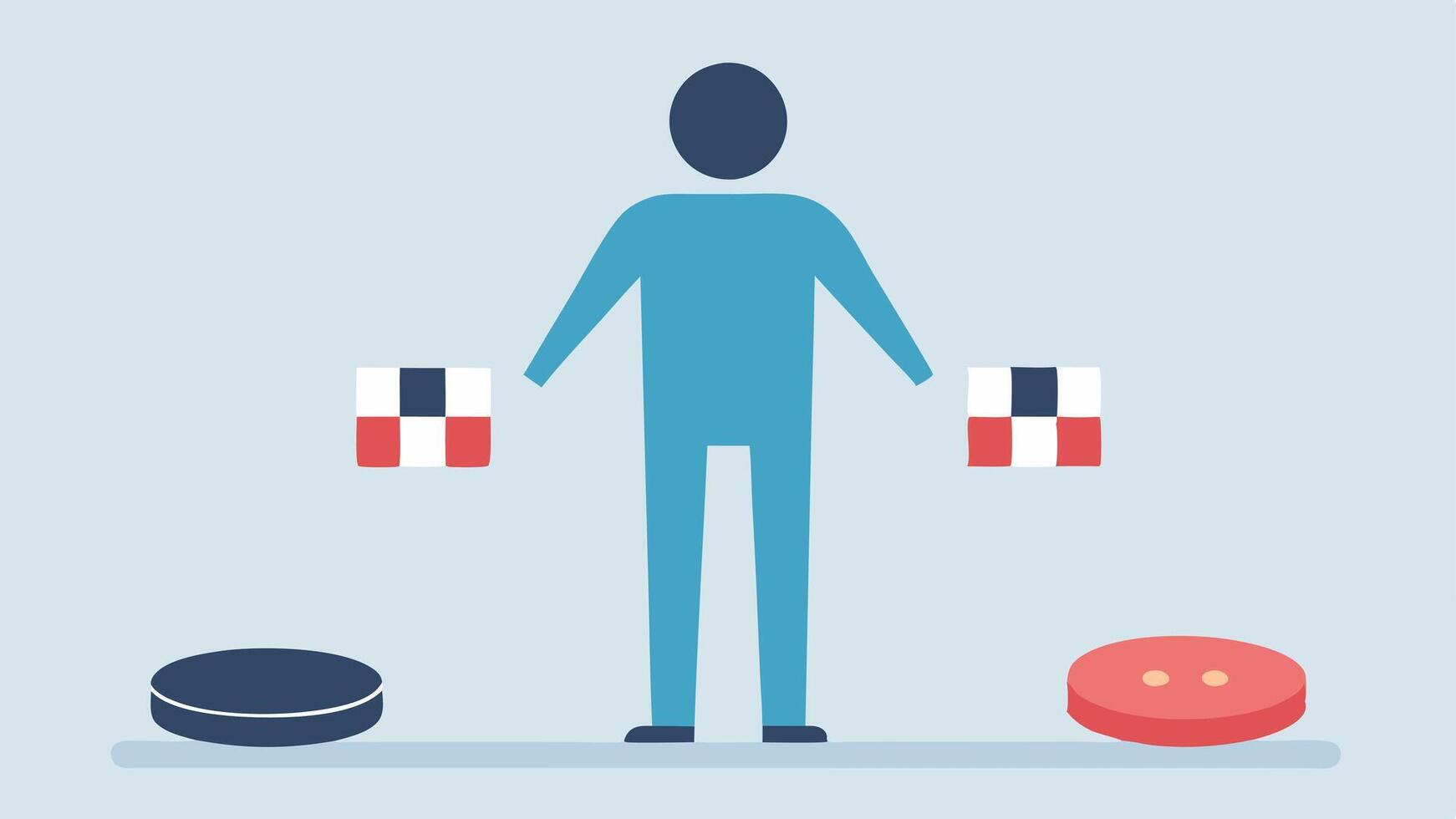 Trapdoor A person standing on a door labeled addiction with a gaming console and poker chips on one side suggesting the precarious balance of entertainment and addictive behavior.. vector