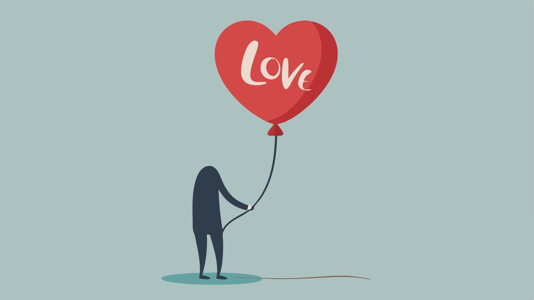 Balloon of Hope A person holding a helium balloon that says Love but is slowly deflating showing how fear of rejection can diminish hope in pursuing relationships.. vector