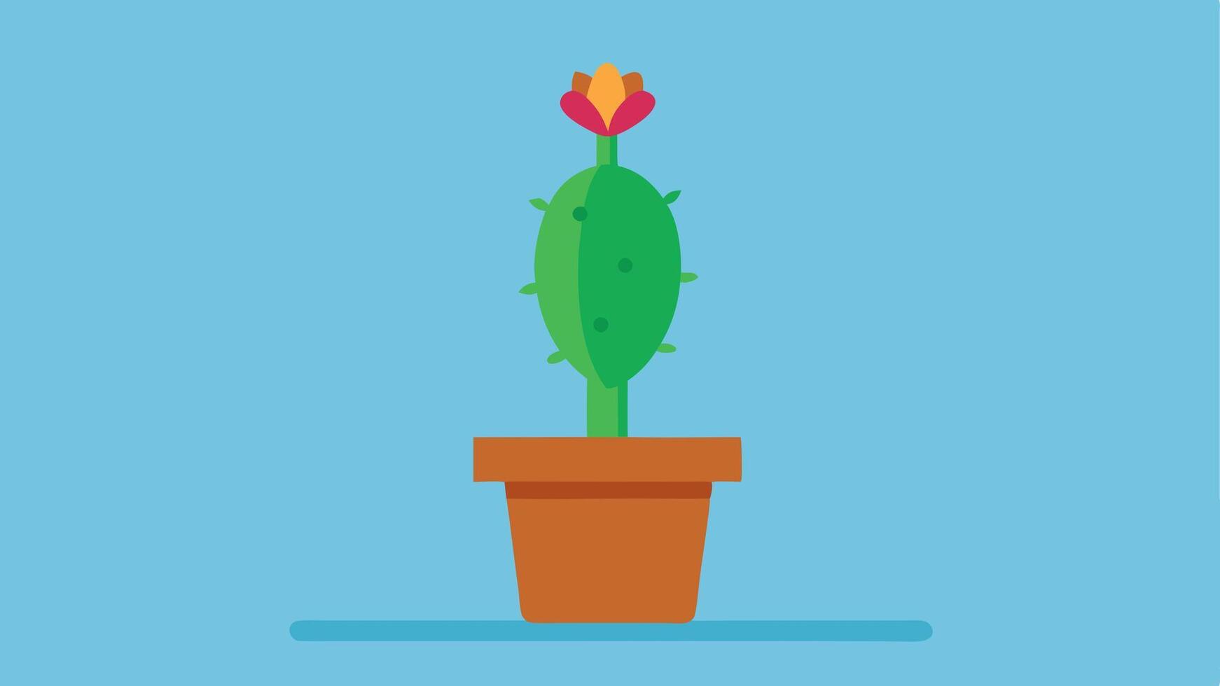 Cactus Plant A frail cactus in a tiny pot with a single drooping flower representing resilience in harsh conditions yet showing signs of distress and need for care.. vector
