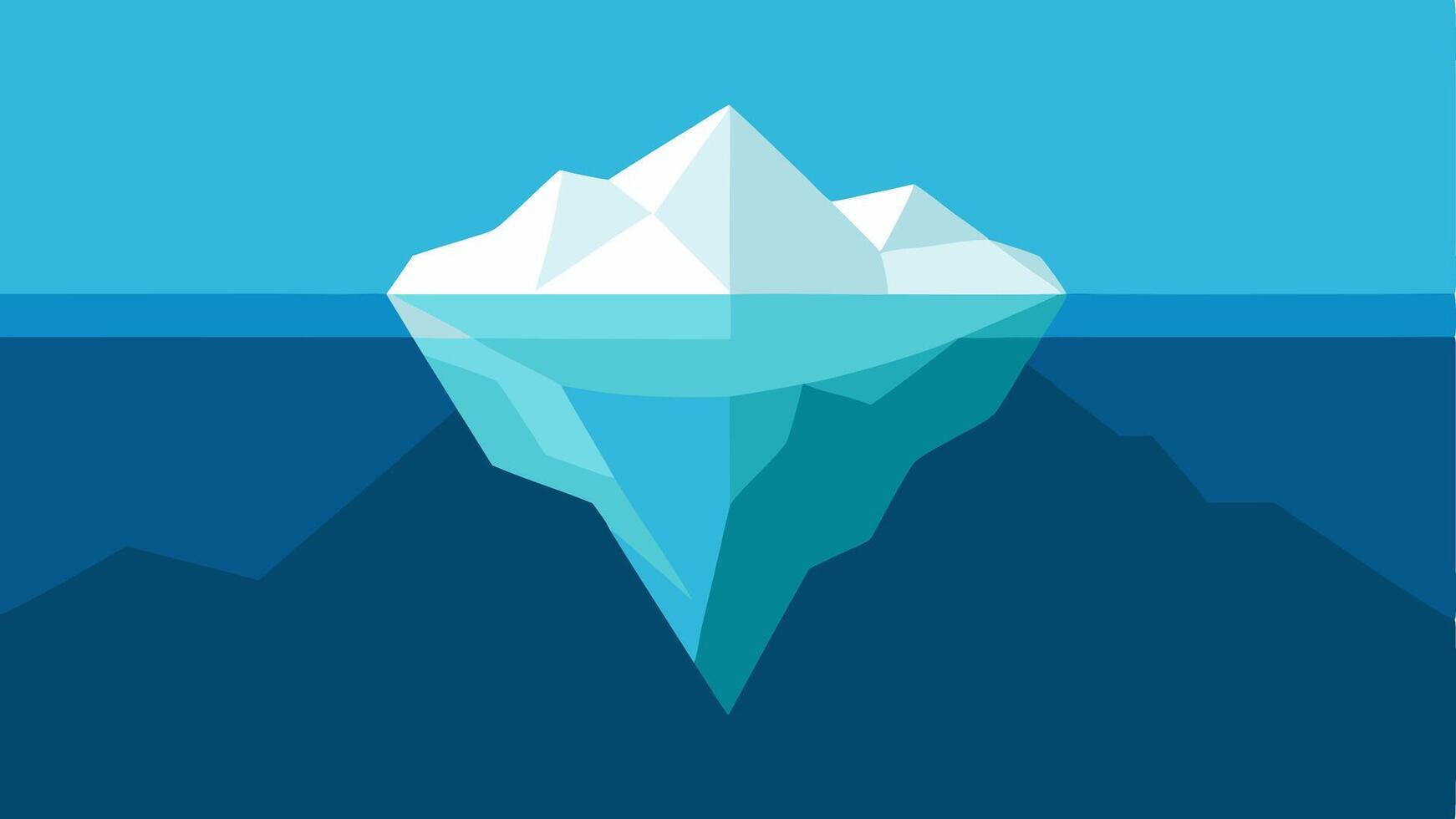 Iceberg Comparison An iceberg above water and a much larger part underwater demonstrating the concept of hidden dangers and the size of ice melting beneath the surface.. vector