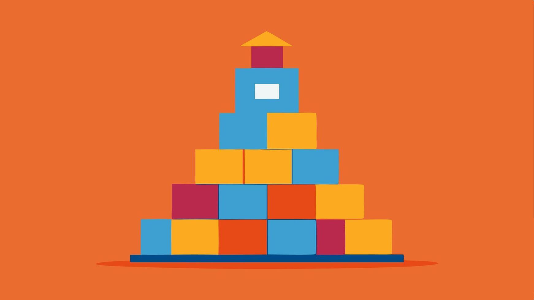 Building Blocks A figure stacking blocks labeled with positive affirmations showing the construction of a resilient mindset against cognitive distortions.. vector
