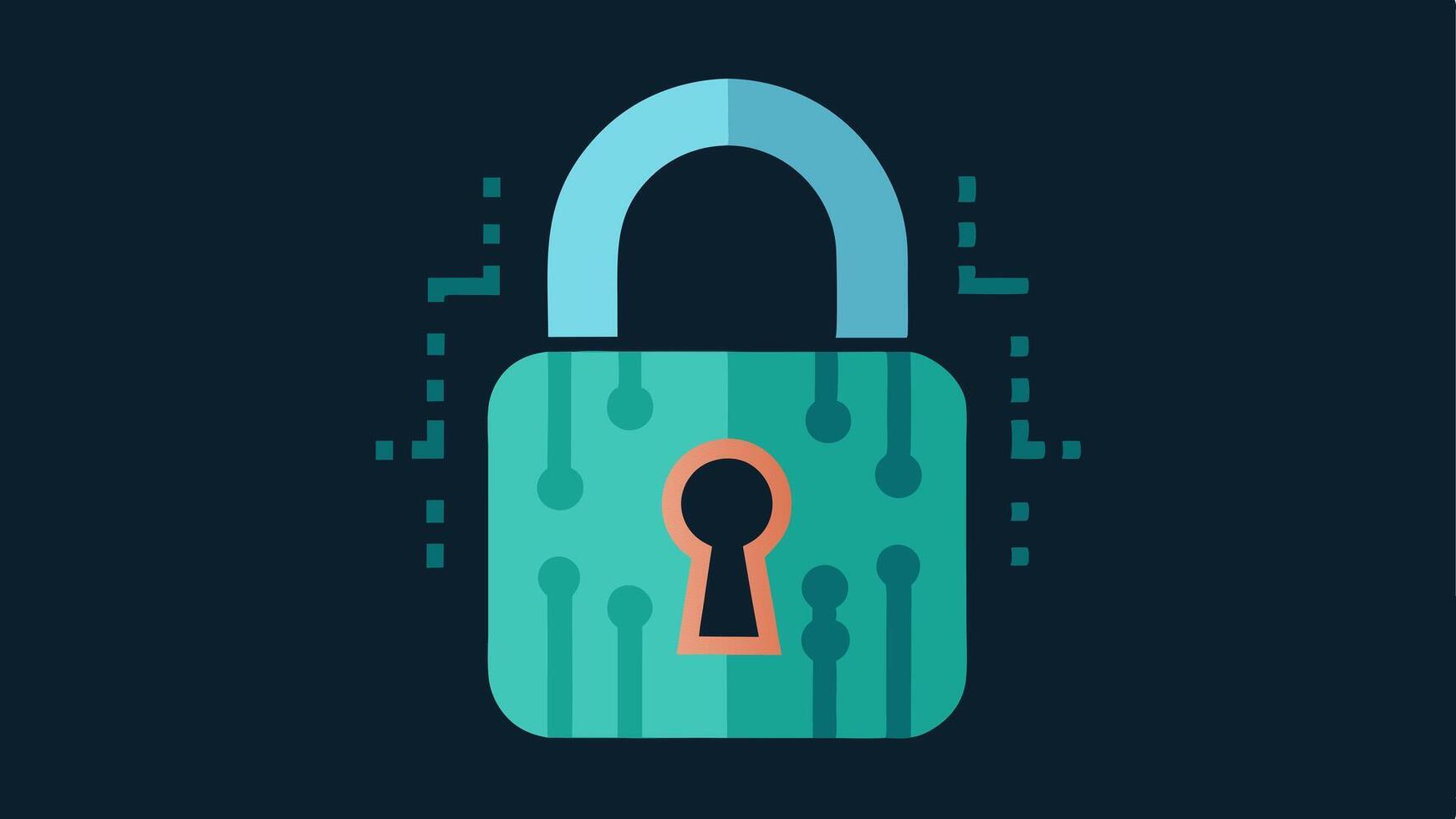 Locked Padlock A large padlock adorned with binary code patterns symbolizing data encryption with a glowing keyhole that represents secure access.. vector