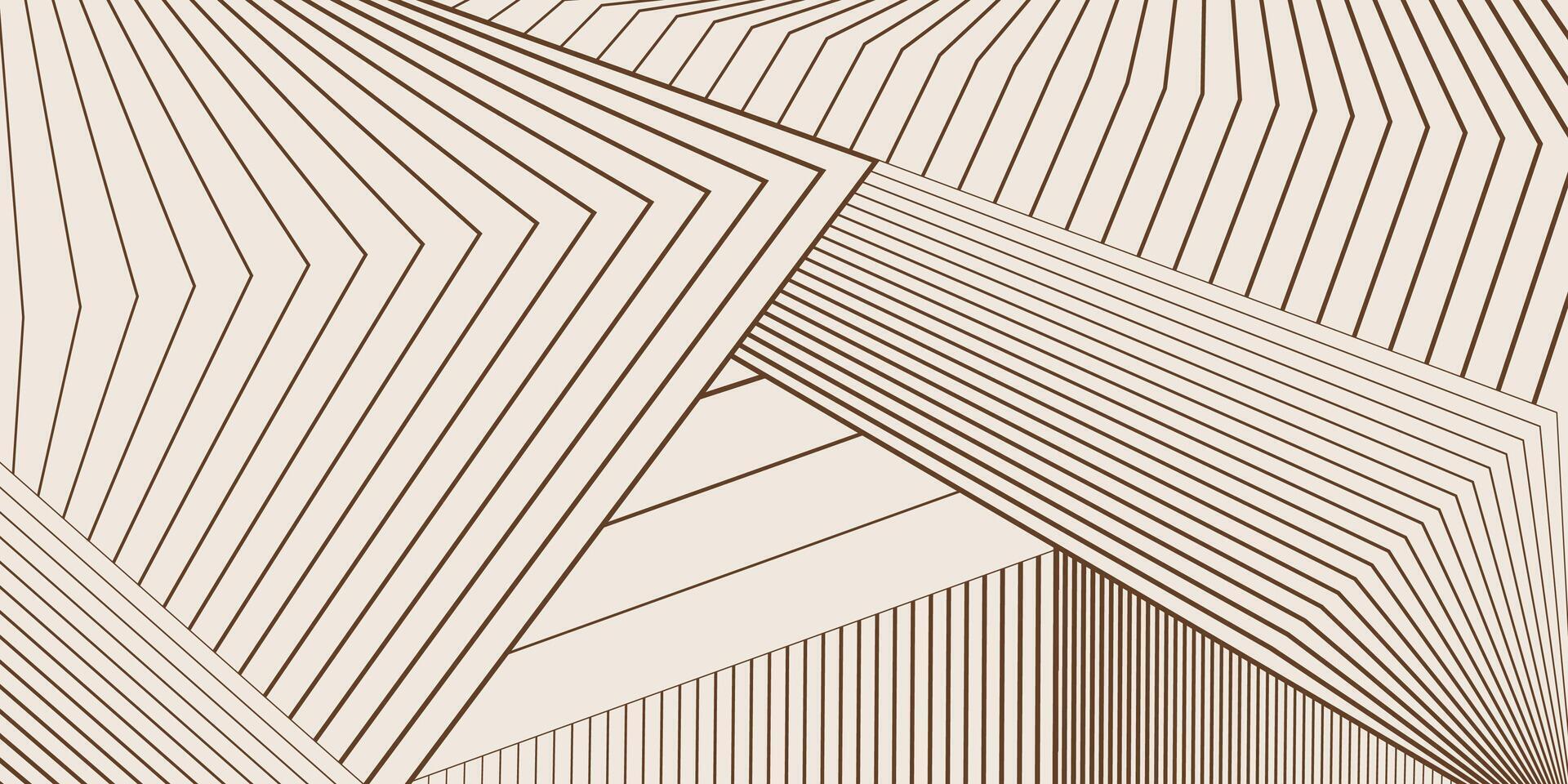 Architectural Geometric Line Art Pattern with Overlapping Linear Shapes on Beige Background. Abstract design with angular structures, precision lines, and symmetrical patterns. Ideal for modern wall vector