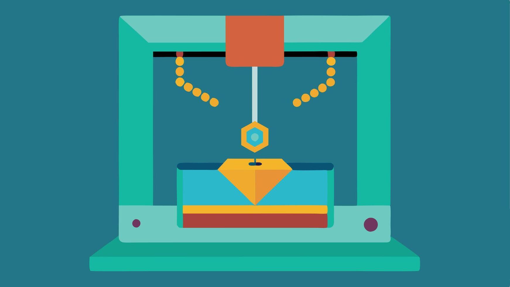 Layered Printing Process A crosssection view of a 3D printer in action with a printed jewelry piece emerging layer by layer demonstrating the additive manufacturing technique.. vector
