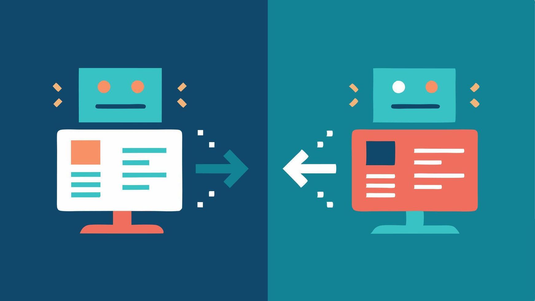 Learn and Improve A sidebyside display of a code snippet before and after AI optimization illustrating how AI improves the codes efficiency or readability.. vector