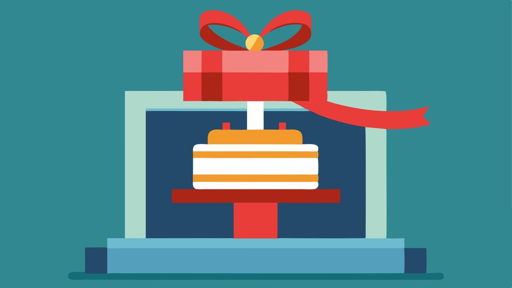 Custom Cake Design A closeup of a 3D printer working on a multilayered cake with designs of ribbons and bows being crafted in realtime.. vector