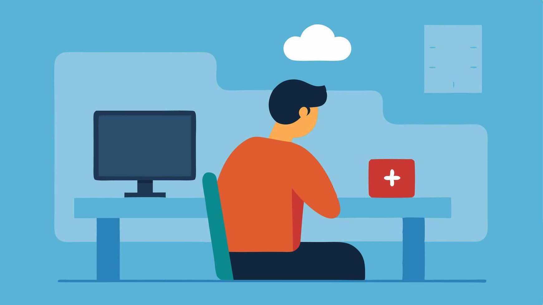 Virtual Connection A person at a desk visibly distressed looking at a computer screen that shows an expired virtual therapy appointment ing lack of online mental health. vector