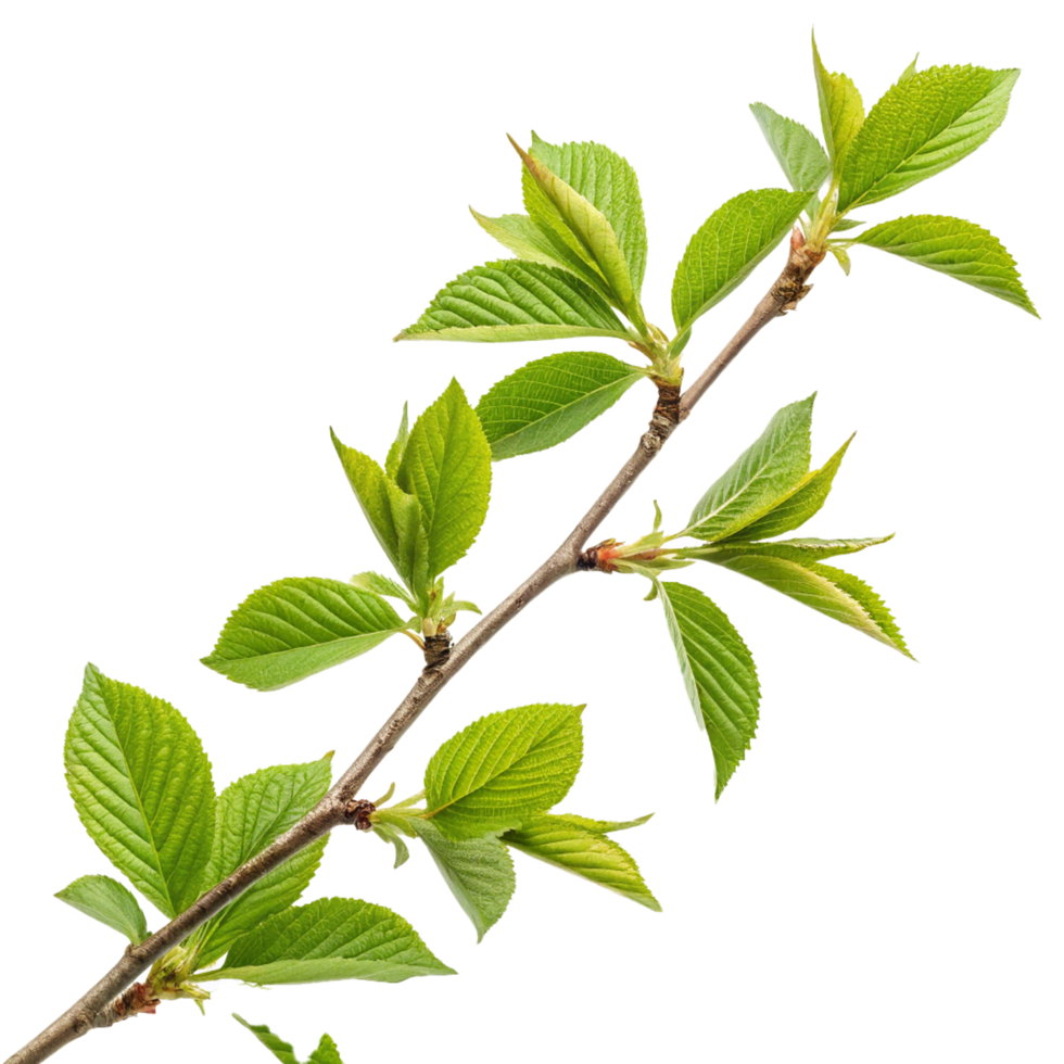 Spring branch with green leaves png