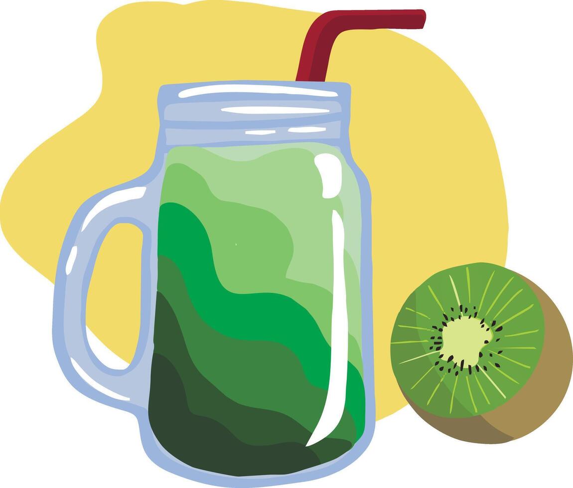 illustration of a green kiwi smoothie with a straw vector