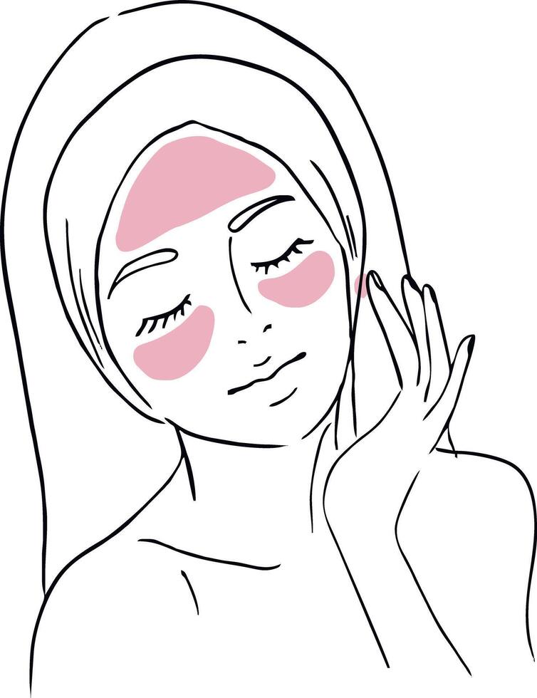 illustration contour girl applies a mask vector