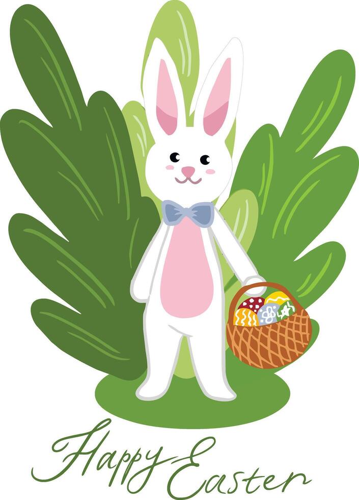 illustration of an Easter bunny with a basket of eggs vector