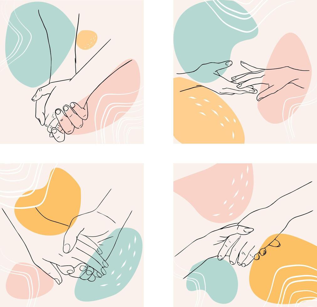A set of background with a silhouette of lovers holding hands vector