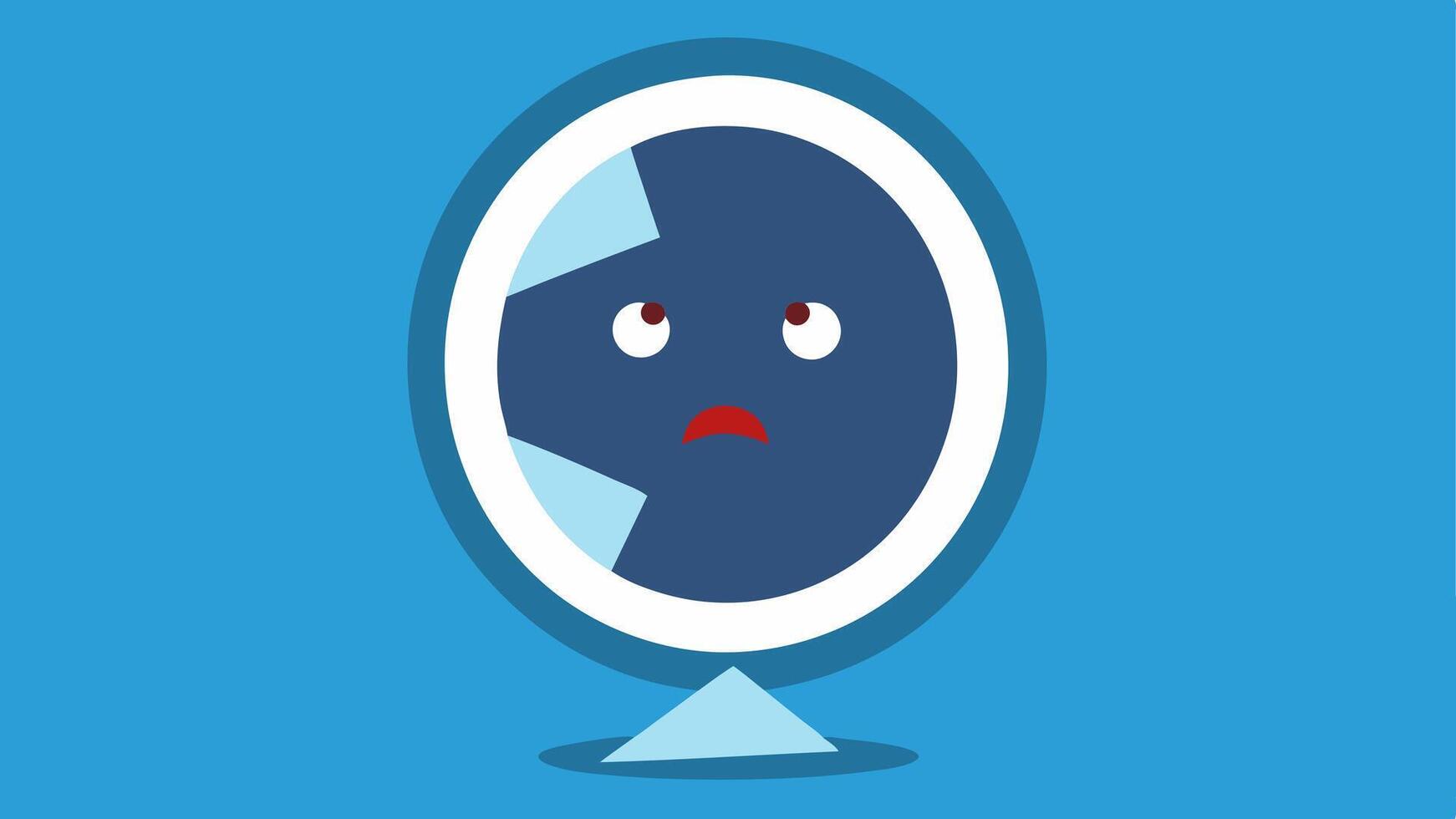 Broken Mirror A shattered mirror reflecting a sad face illustrating the impact of exclusion on selfperception and how individuals may view themselves negatively.. vector