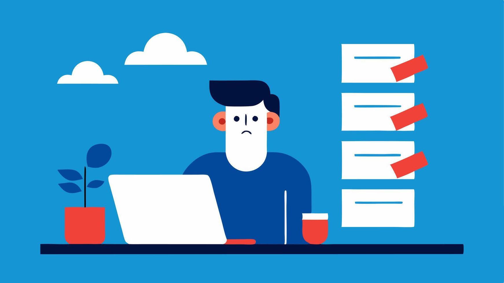 ToDo List Overload An exaggeratedly long todo list unfurling from a desk with the individual looking helplessly at it showcasing the burden of constant tasks.. vector