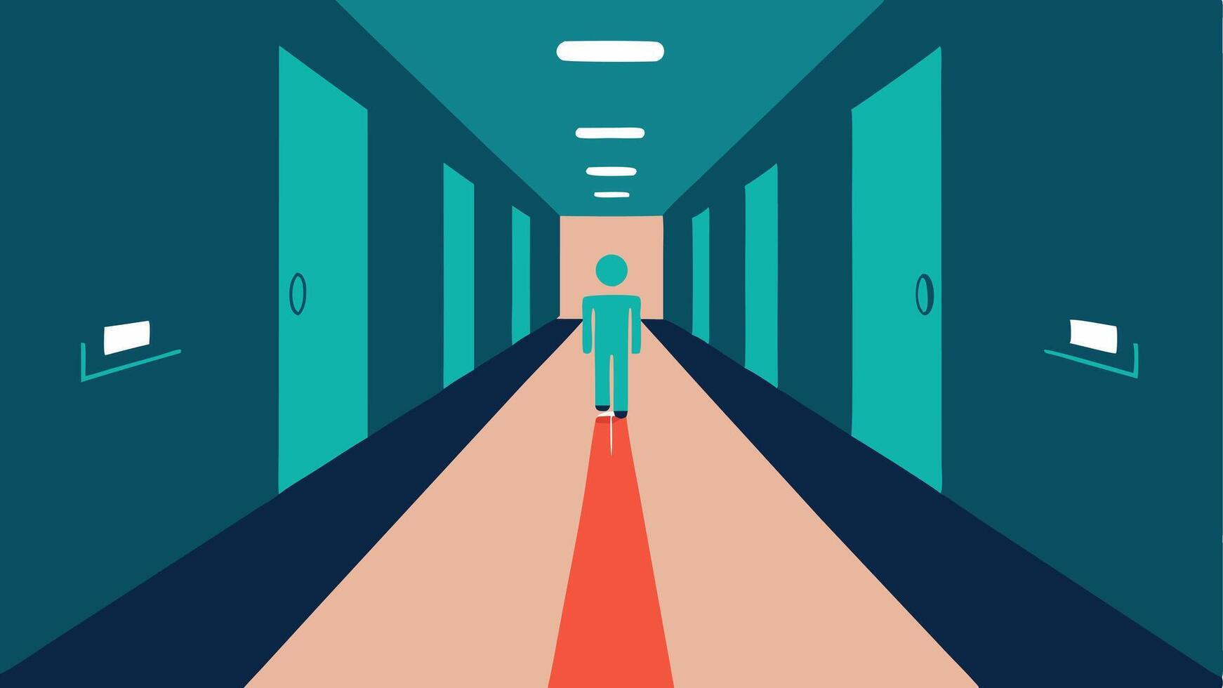 Hallway Transition A long hallway where lights automatically brighten as a person walks through with arrows showing the path of movement and a sensor icon nearby.. vector