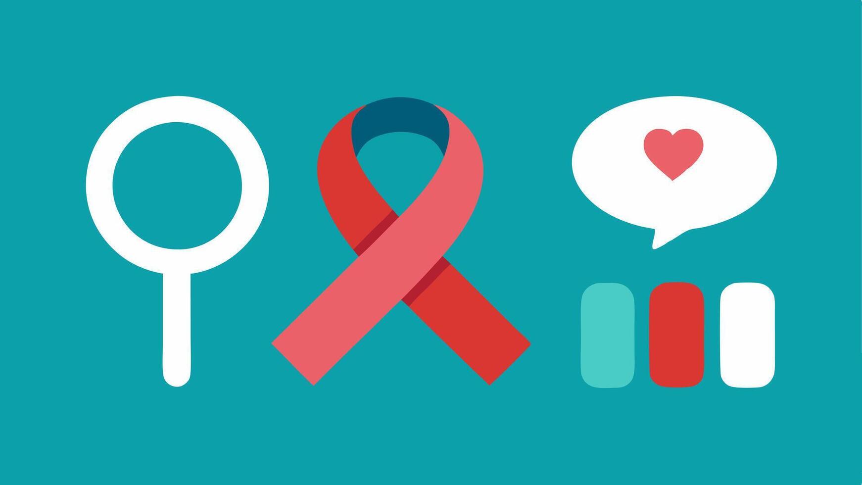 Icons of Awareness A combination of icons such as a magnifying glass ribbon and a heart symbolizing awareness support and love for victims of human trafficking.. vector