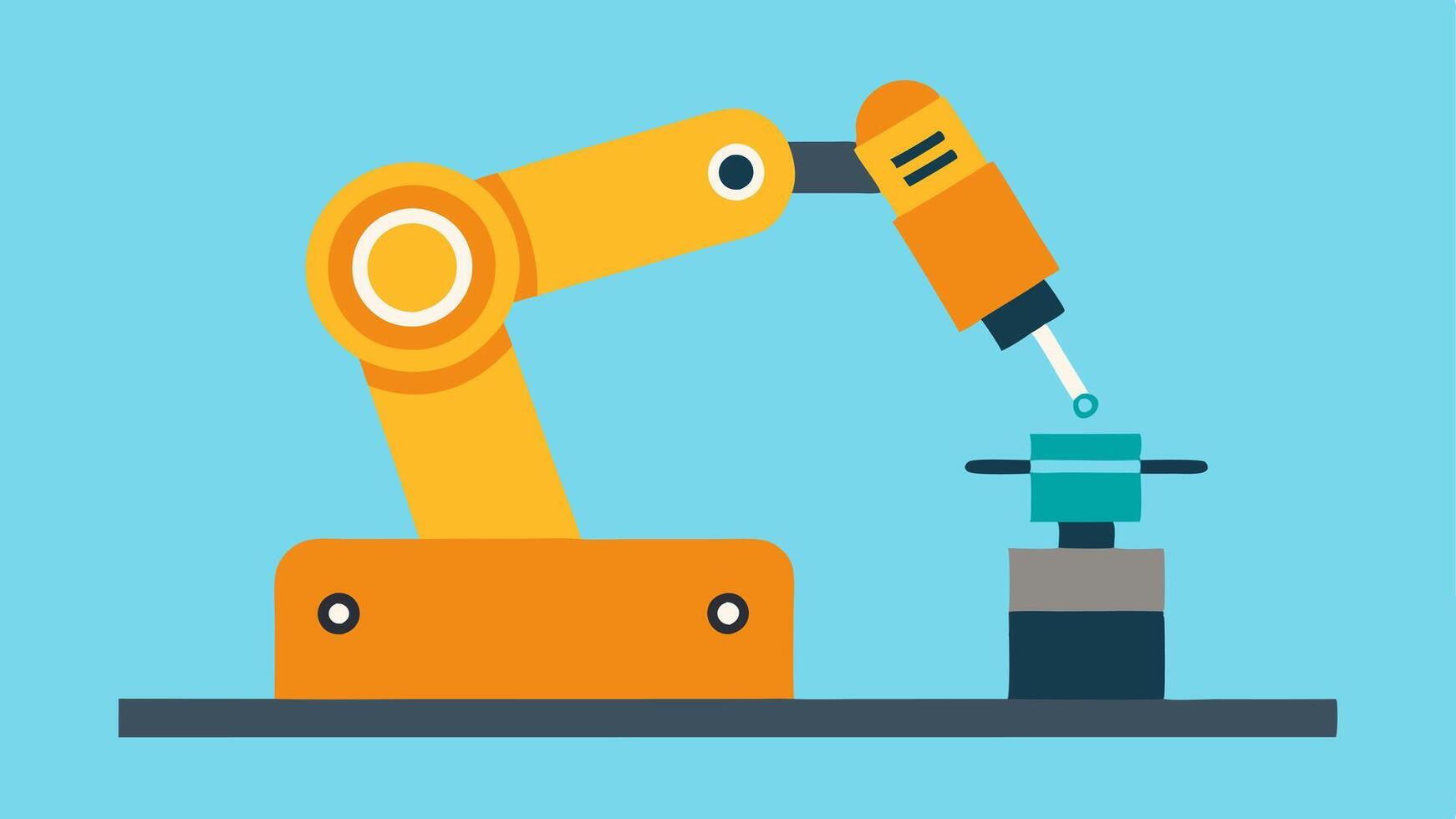 Automated Screwdriver Robot A robotic arm fitted with a screwdriver attaches screws to a product illustrating speed and accuracy in the assembly process.. vector