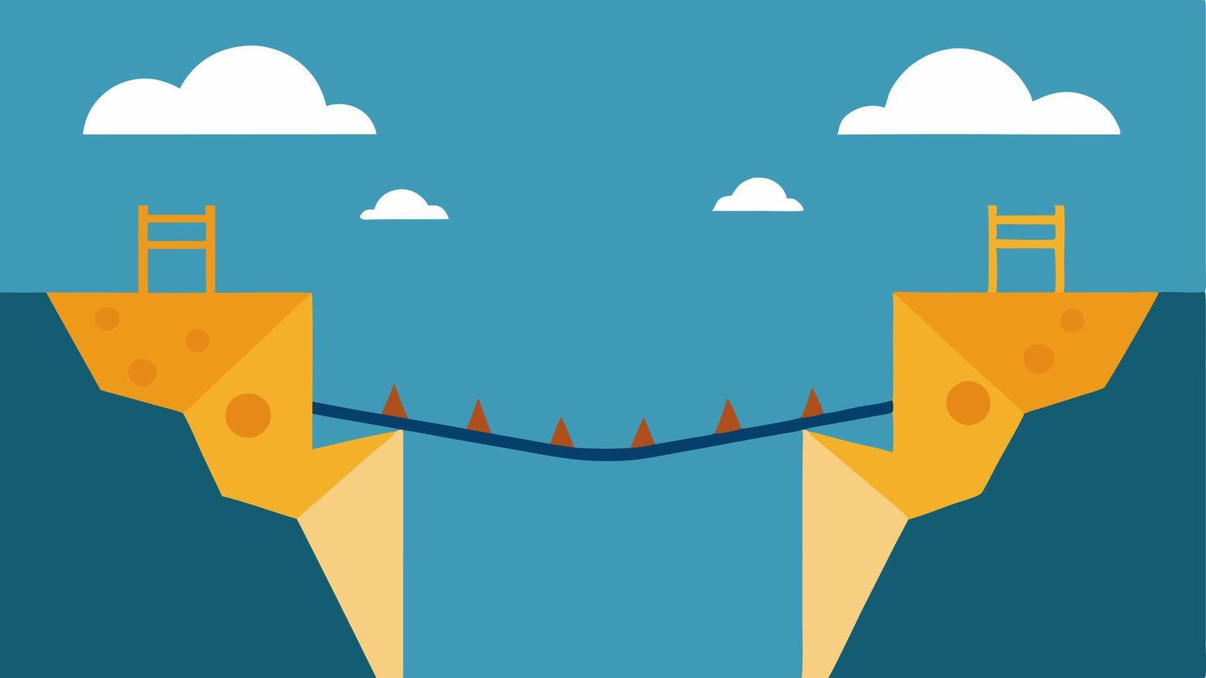 Bridge Illustration A dynamic bridge labeled Learning Opportunities being built to cross a river of challenges compared to a broken bridge labeled Fear of Failure that leads to a. vector
