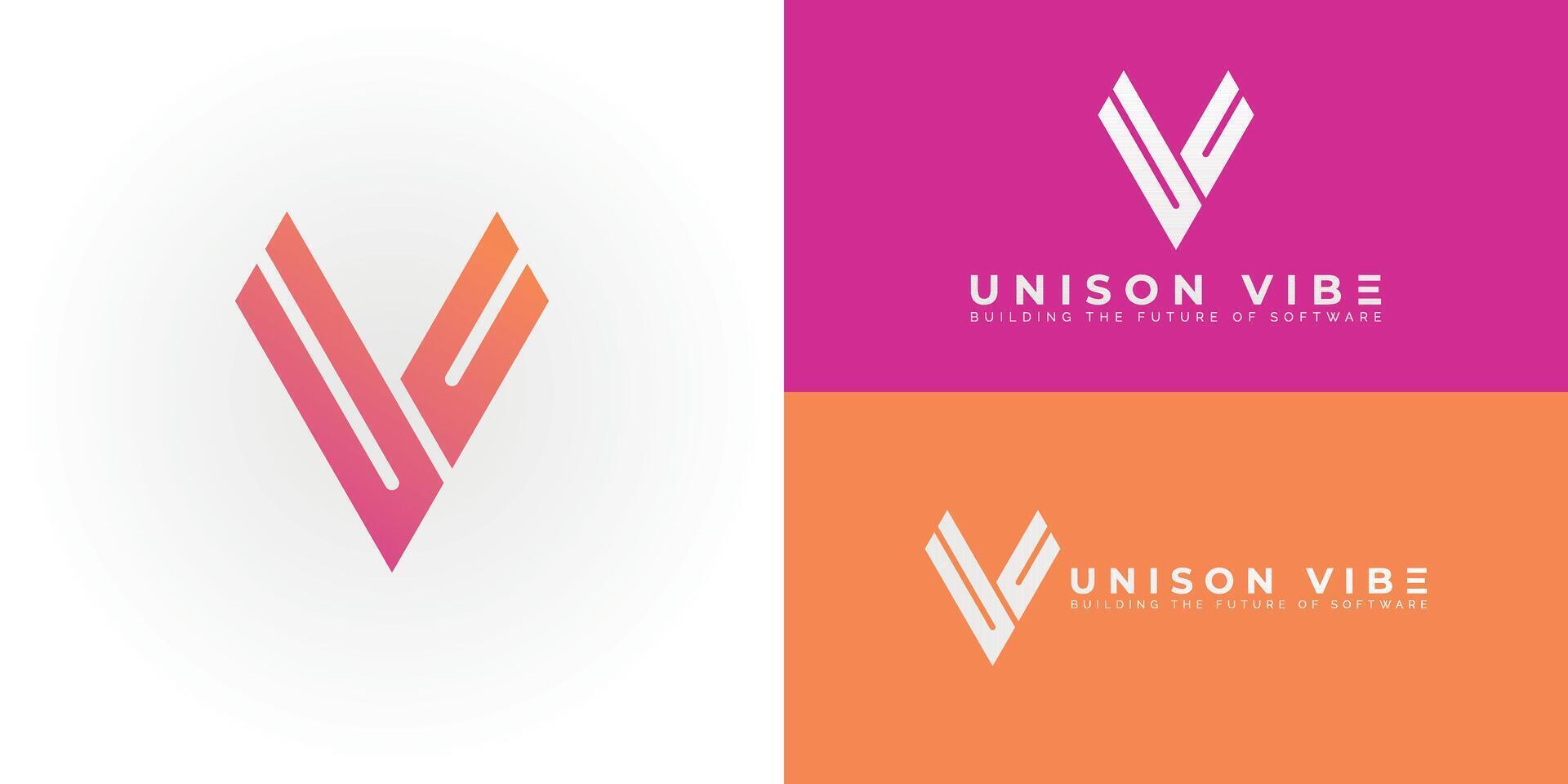 The dynamic emblem, formed by the interconnected initials UV embodies the innovative spirit of a modern software company. The stylized V, constructed with sharp geometric lines vector