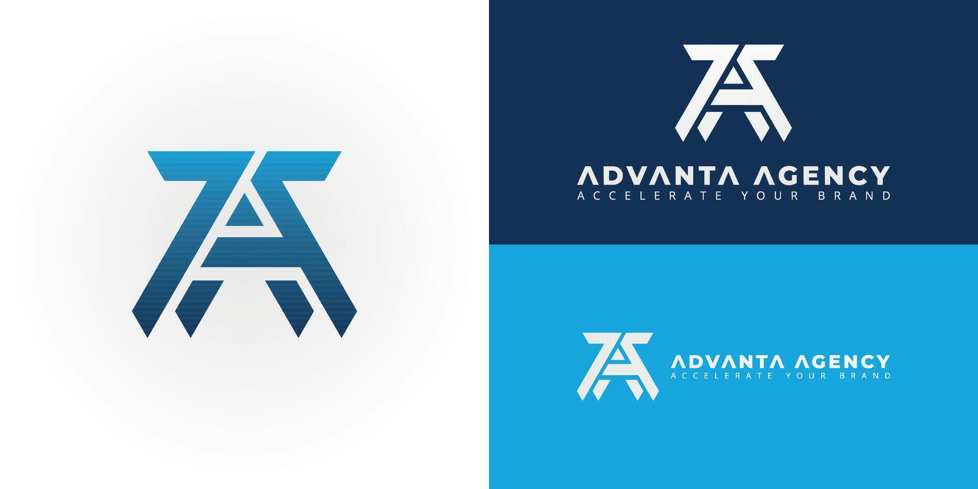The dynamic emblem features the intertwined initials AA, creating a bold geometric design tailored for the Marketing and Advertising sector. The logo symbolizes forward movement and strategic reach vector