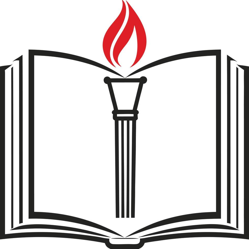 Open Book With Torch Flame Symbolizing Knowledge Education And Learning vector