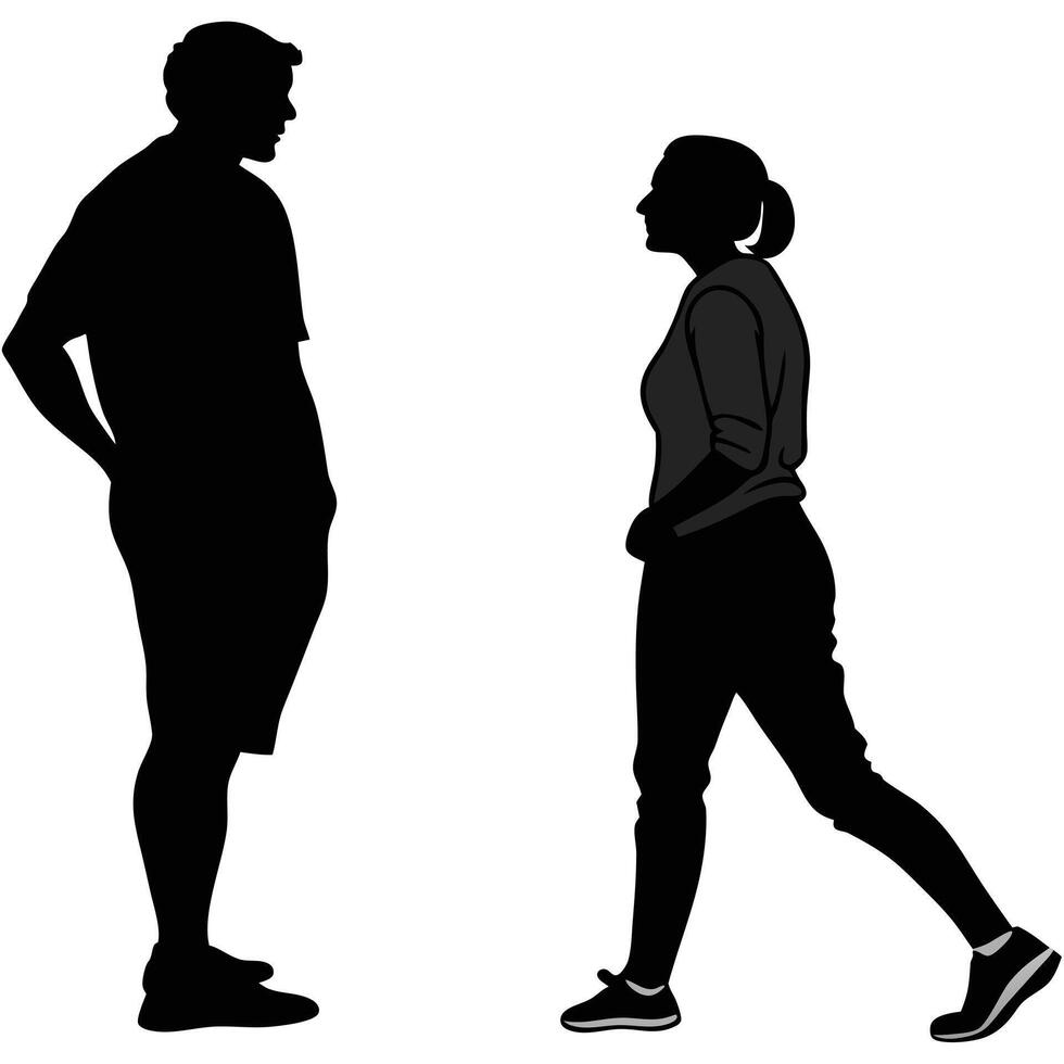 Man And Woman Silhouettes In Conversation Outdoors Isolated On White vector