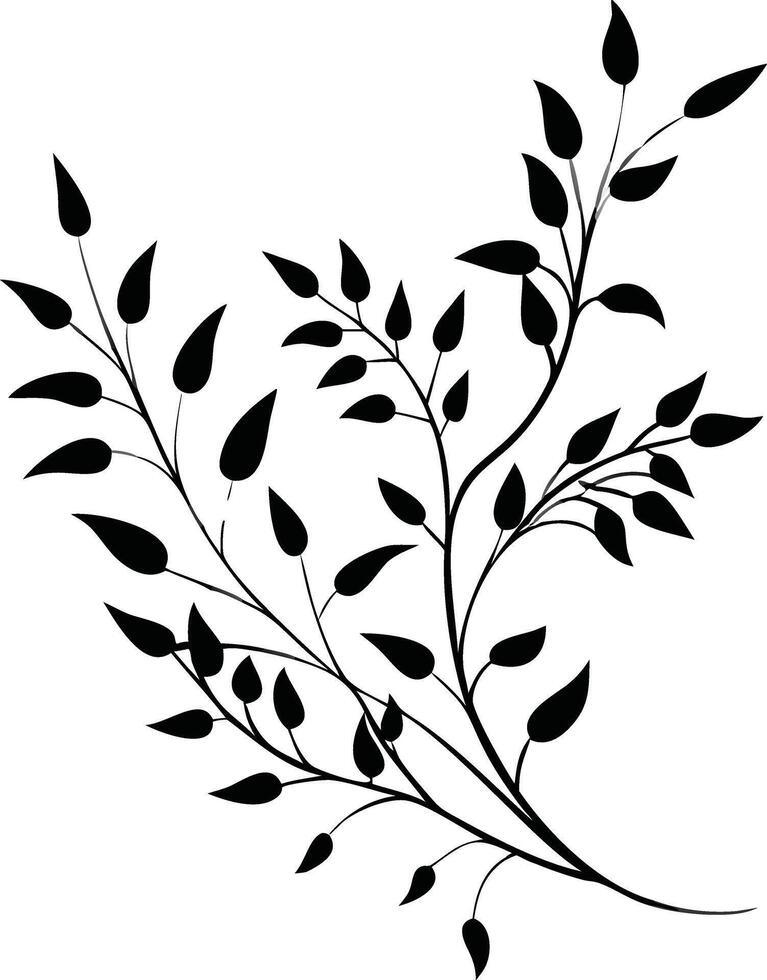 Elegant Botanical Silhouette Of Branches And Leaves On A Clean White Background vector