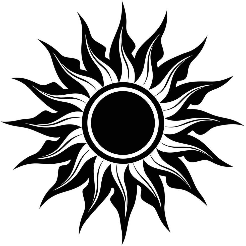 Black And White Sunburst Shape With Leaflike Rays Illustration vector