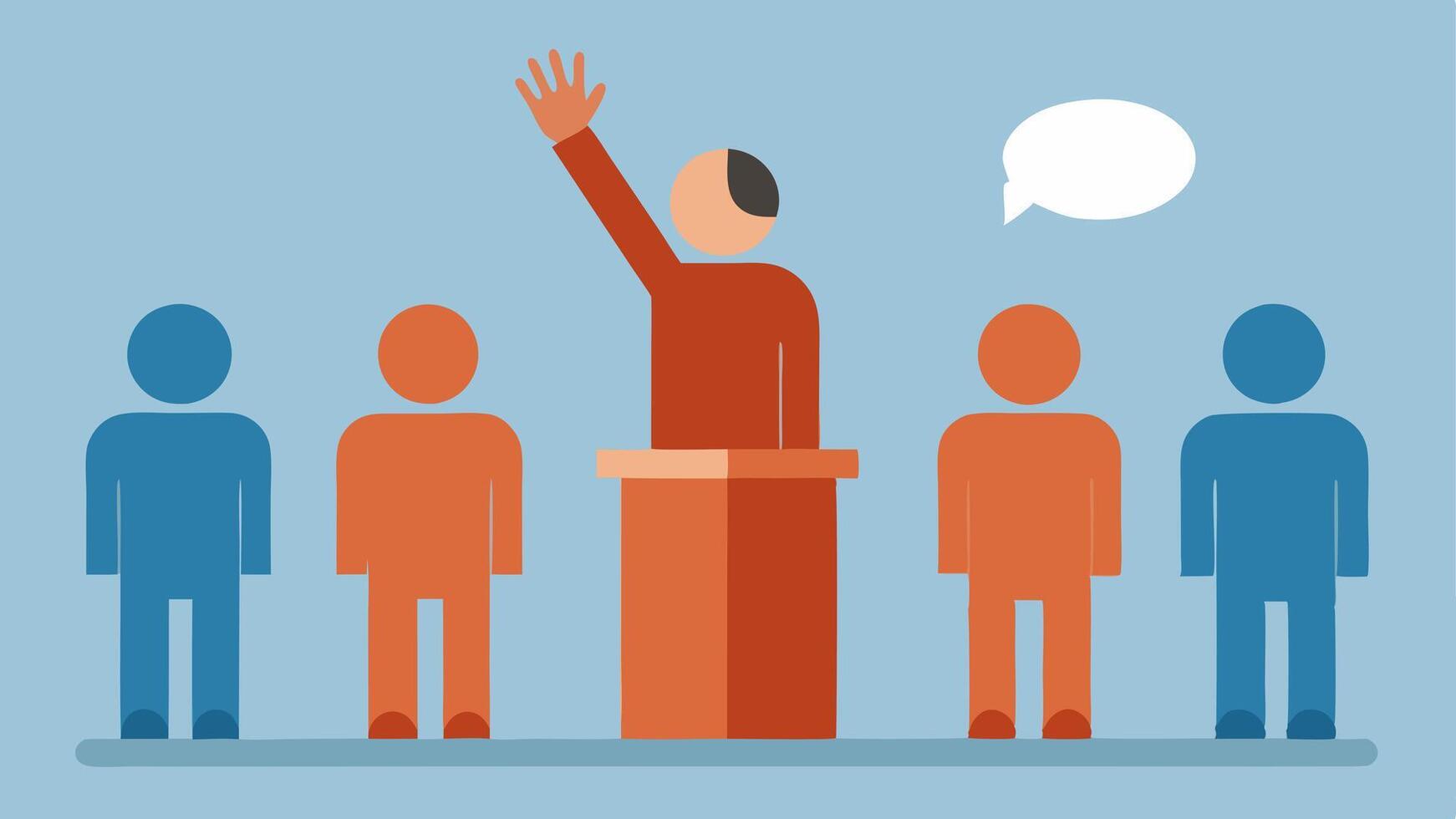 Dissenting Voice One individual raising their hand to speak while the rest of the group has their heads down and ignoring the speaker highlighting the lack of open dialogue.. vector