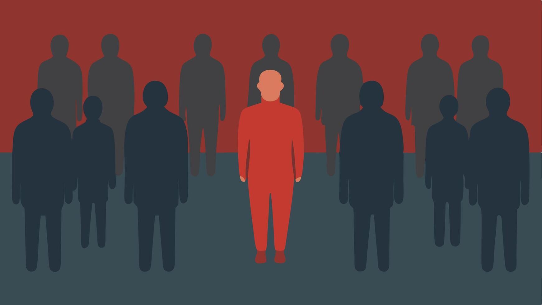 Lonely Figure A silhouette of an individual standing alone in a crowd with faint outlines of people around highlighting feelings of isolation and loneliness.. vector