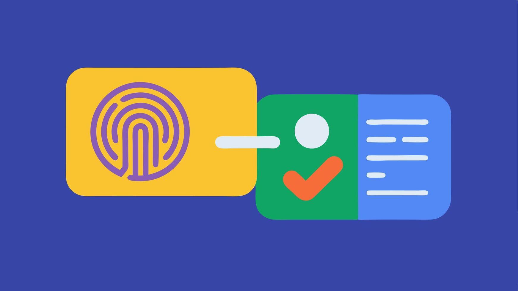 MultiFactor Biometric Authentication An illustration showing a split screen with different biometric ods one side shows a fingerprint the other an iris both with checkmarks proving. vector