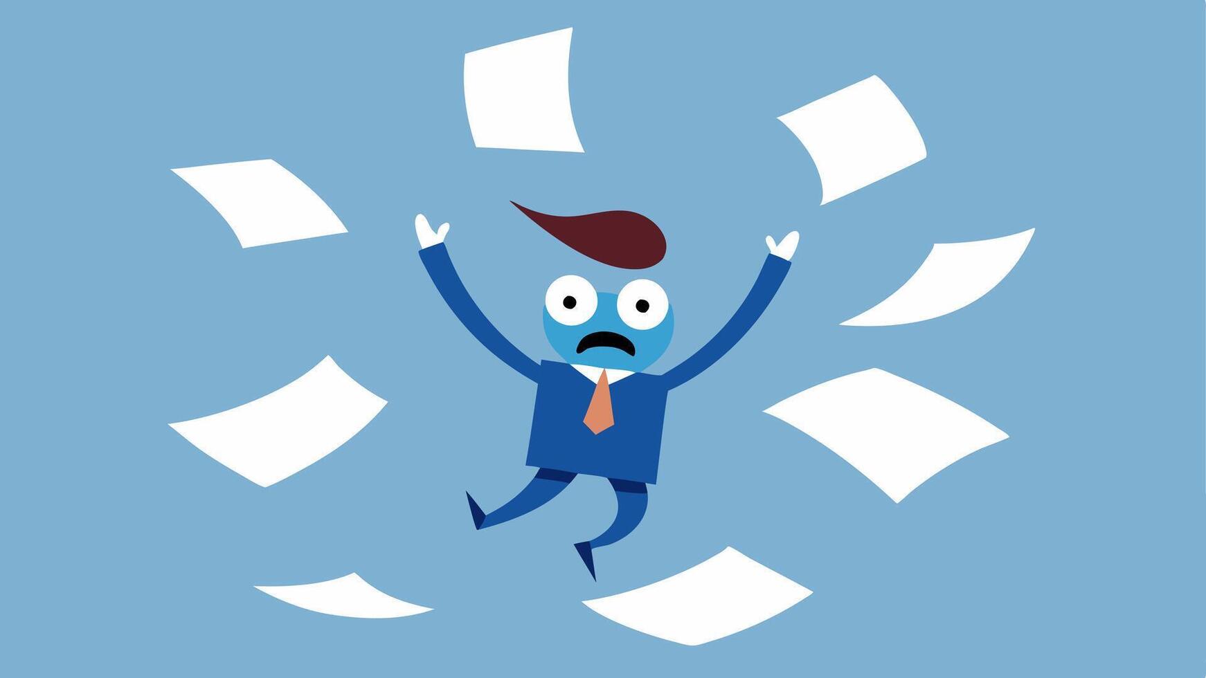Rescue from Chaos A character who appears frazzled is depicted trying to escape from an avalanche of papers cascading down from above. Their eyes are wide in dismay and they are. vector