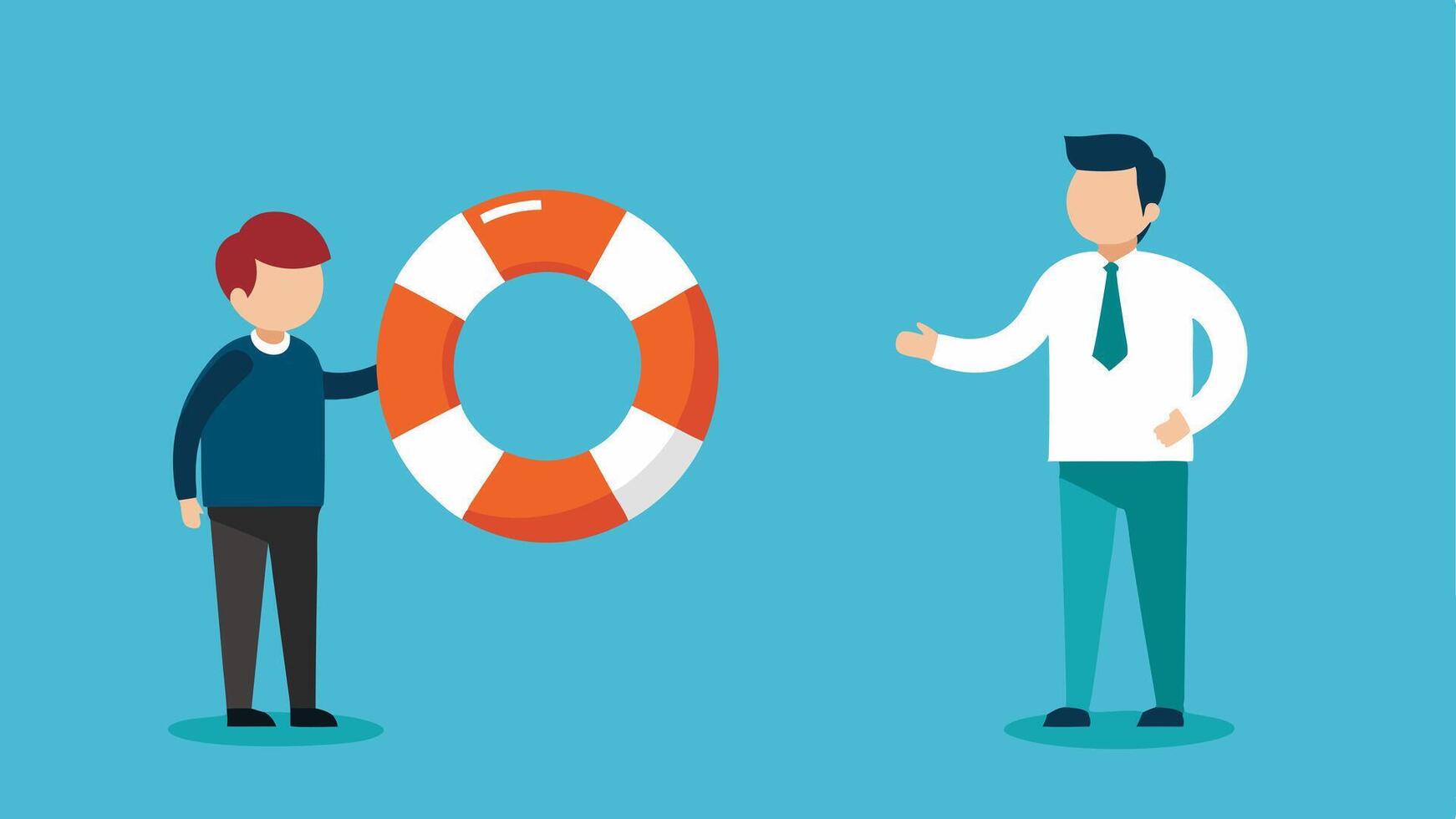 Lifebuoy of Information A lifebuoy labeled Trustworthy Information being offered to a person hesitating symbolizing the need for reliable resources to combat hesitancy.. vector
