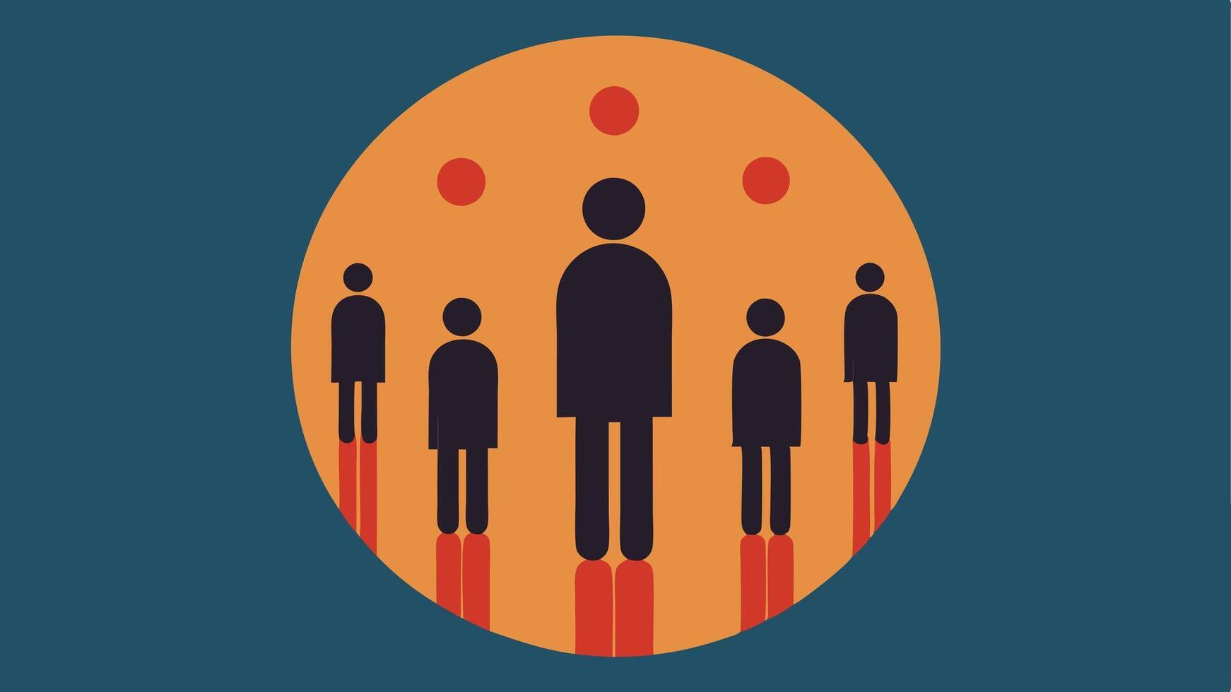 Empty Circle A circle made of small figures standing together with one figure outside the circle emphasizing exclusion and the pain of being left out.. vector
