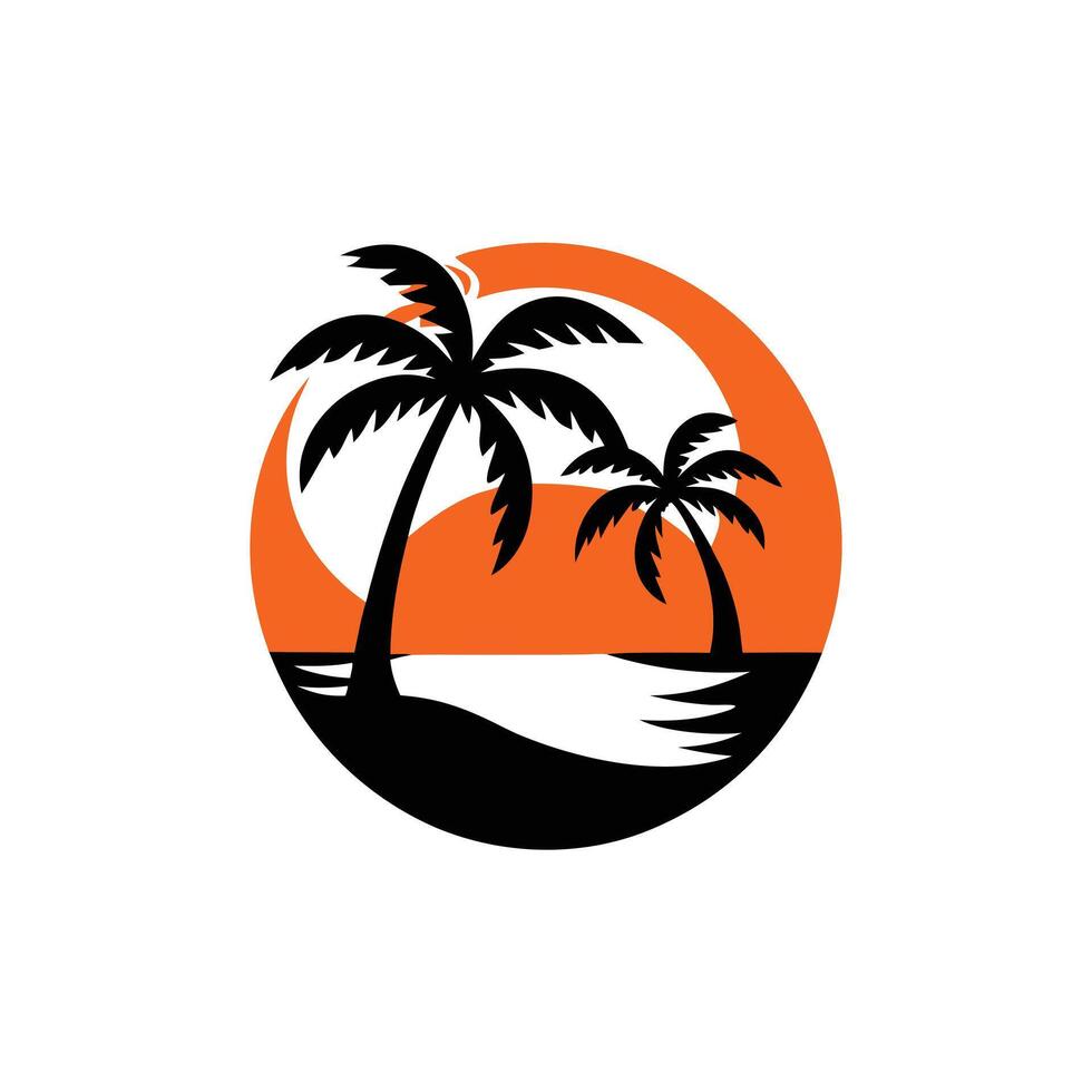 Two Palm Trees On A Beach At Sunset Graphic vector