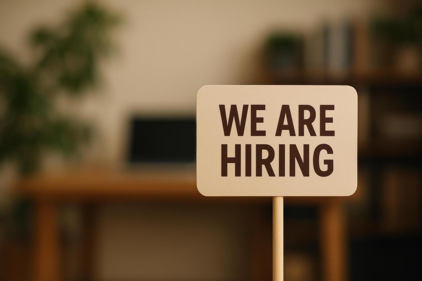 Job Opportunity Announcement in an Office Setting With a Clear Hiring Sign on Display photo