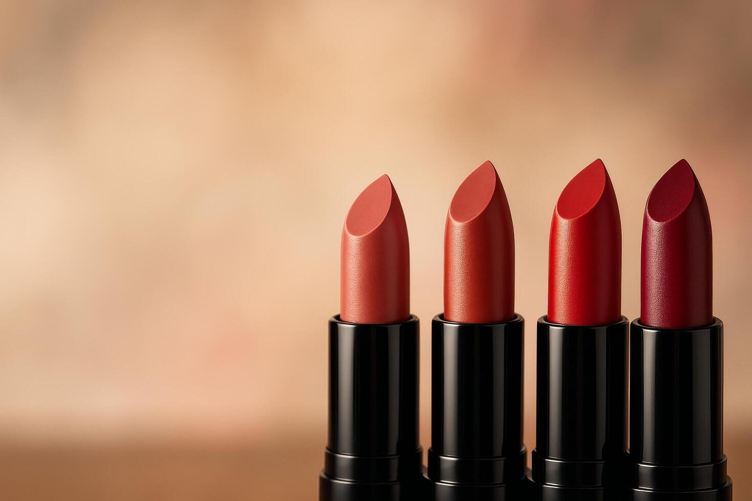 Vibrant Selection of Lipsticks Displayed on a Neutral Background in a Beauty Setting photo
