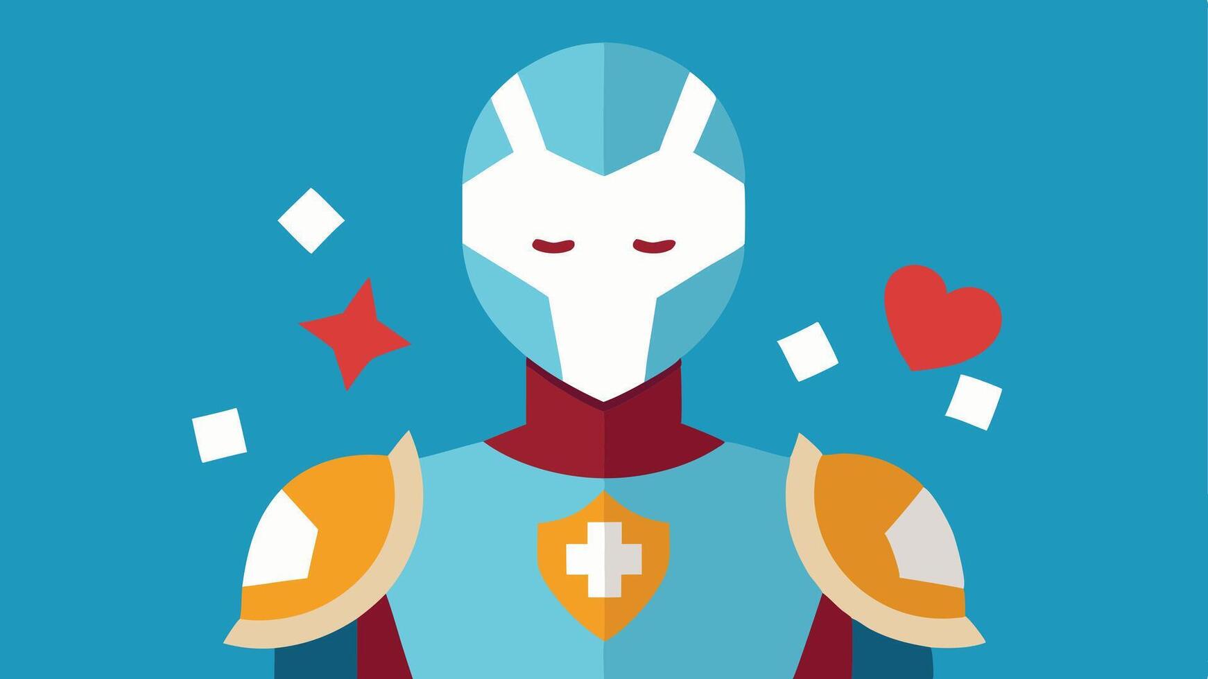 Emotional Armor A person wearing armor made of old photographs and broken toys symbolizing how past traumas lead individuals to protect themselves in present relationships.. vector