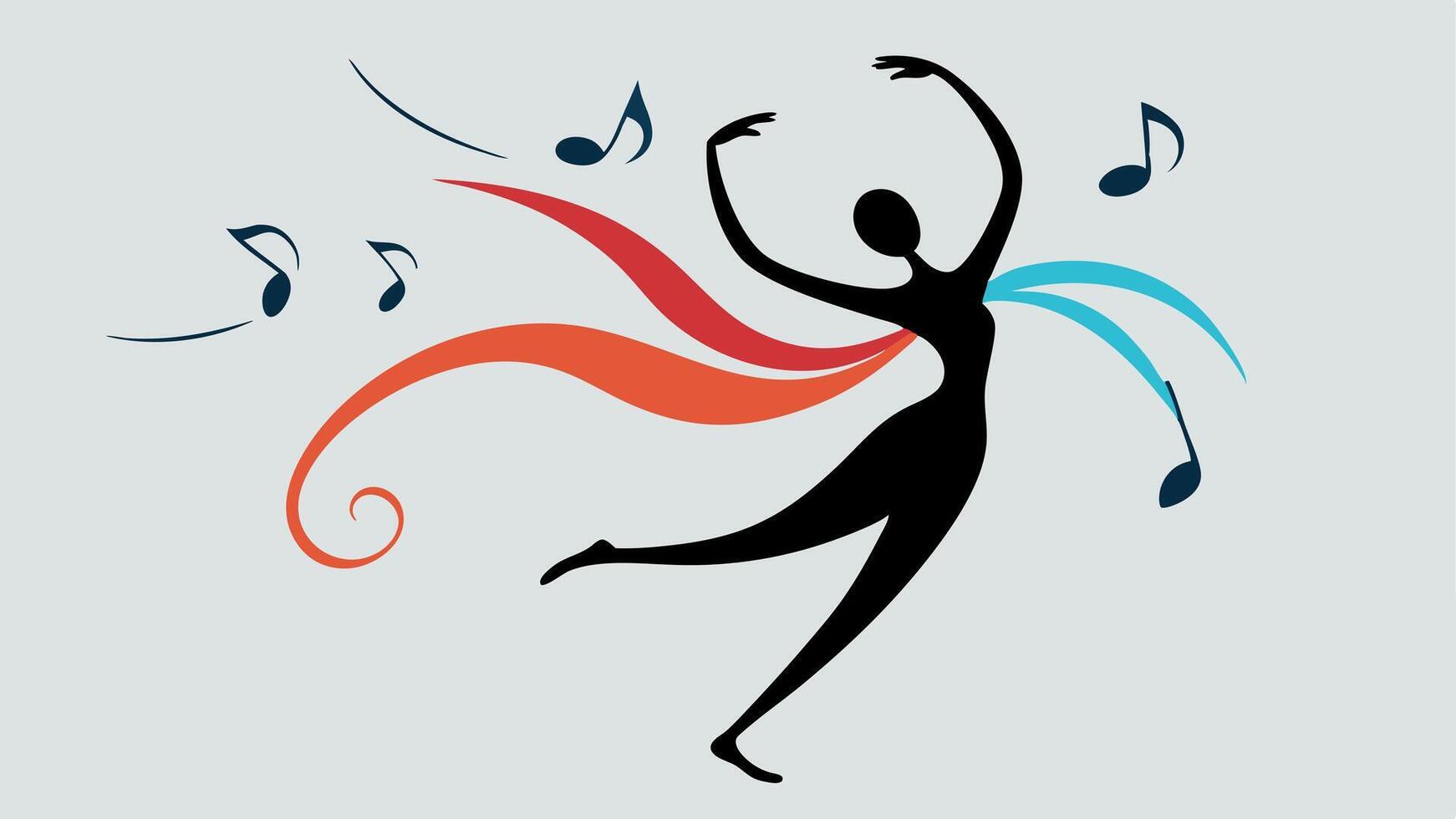 Dance Movement with Music Notes A dancer in midmotion with musical notes swirling around them capturing the freedom and emotional release that dance provides.. vector