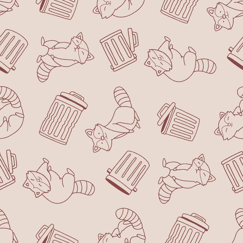 Outline Seamless Pattern of Raccoon Trash Can Background for Fashion Wrapping Print Fabric vector