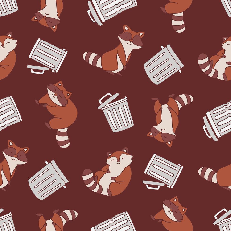 Seamless Pattern of Raccoon Trash Can Background for Fashion Wrapping Print Fabric Surface vector