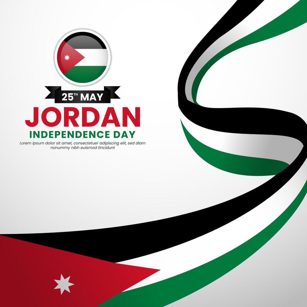 Jordan independence day greeting card, square banner with realistic 3D National flag vector